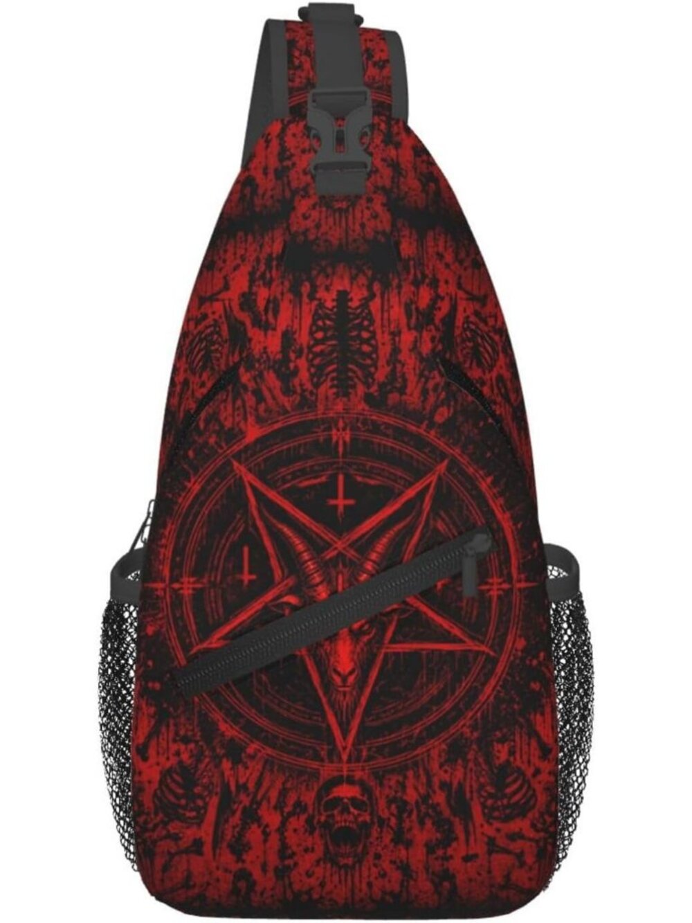 Unisex Dark Red Board Skeletons Sling Backpack Chest Hiking Travel Crossbody Bag